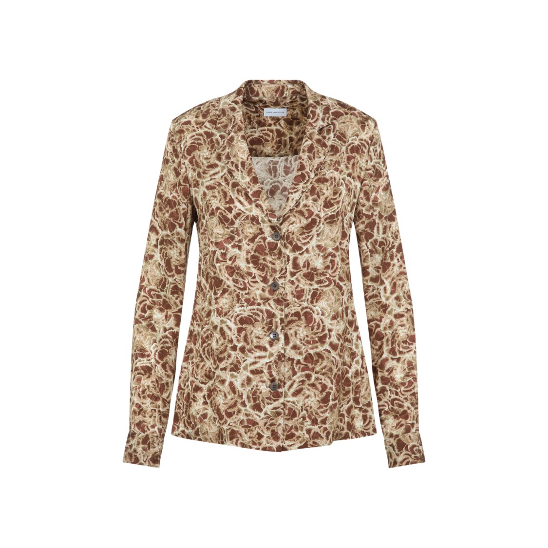Shop Dries Van Noten Viscose Satin Shirt With Signature Print In Brown