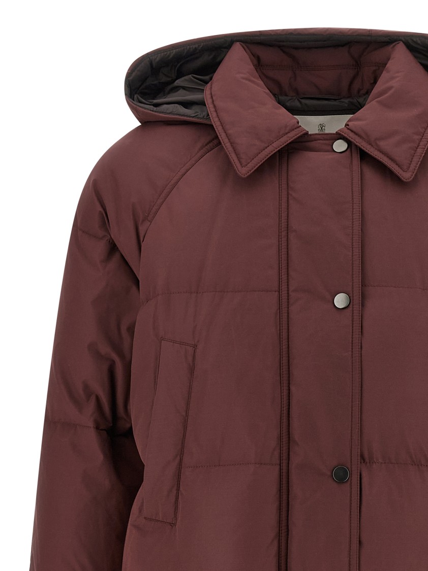 Brunello Cucinelli Shiny Zipper Pull Puffer Jackets Bordeaux In Gray