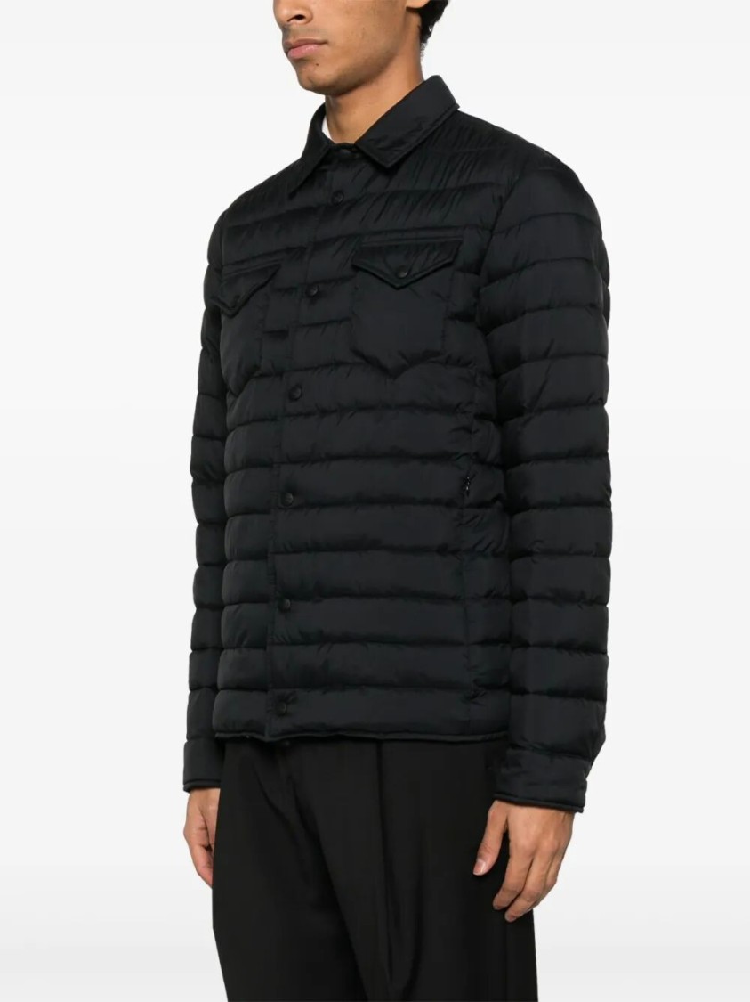 Herno Quilted Blue Coat With Button-up Front In Black