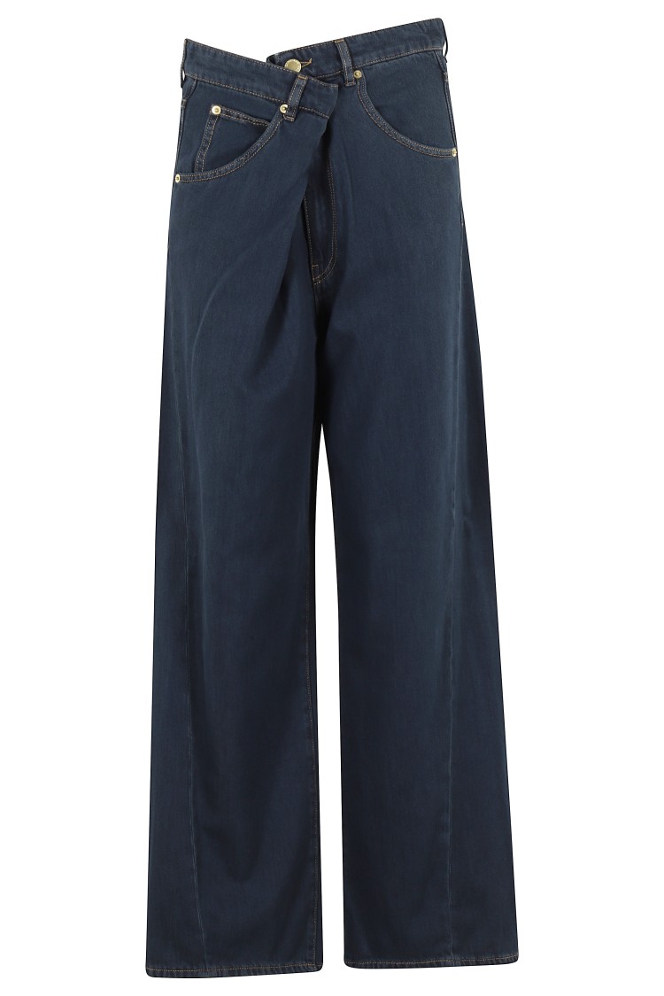 Darkpark Ines Fold Over Tencel Denim Jeans In Blue