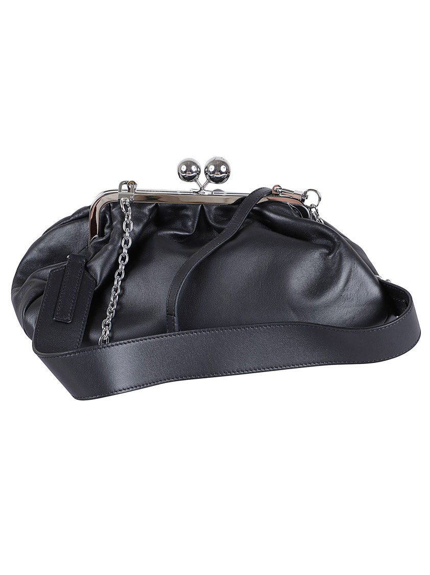 Max Mara Gathered Leather Clutch With Distinctive Clasp In Black