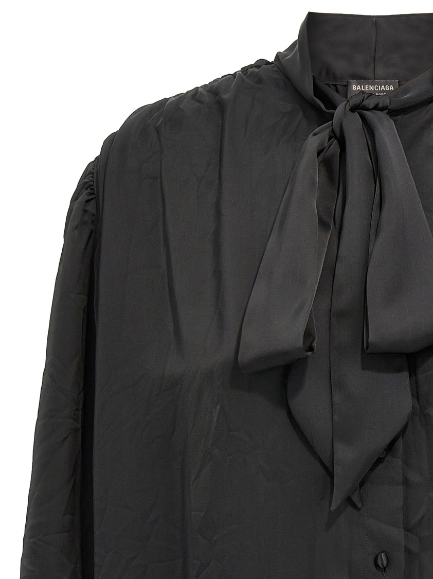 Balenciaga Satin Blouse With Bow And Cut-out Sleeves In Black