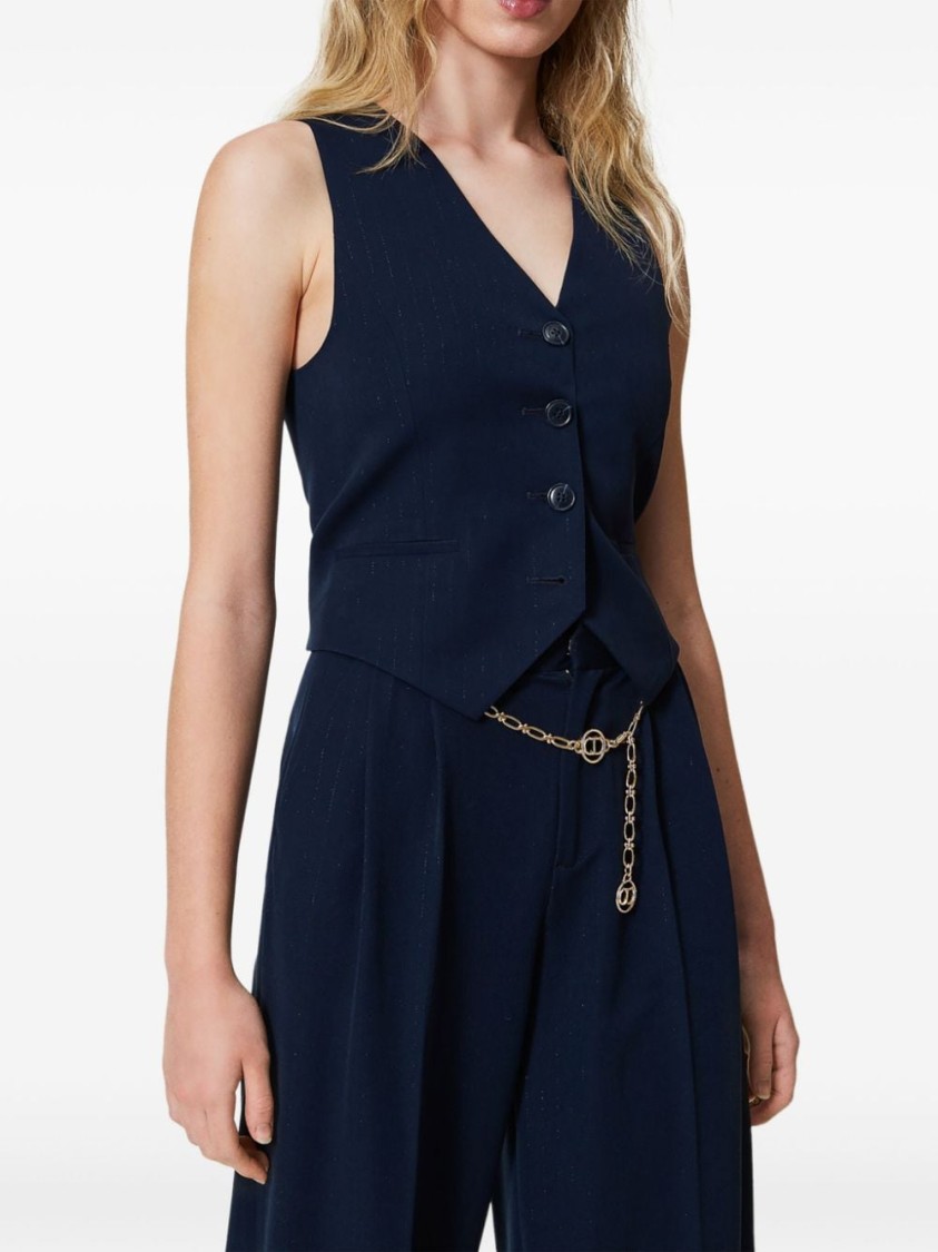 Twinset Lurex-detail Pinstriped Waistcoat In Blue