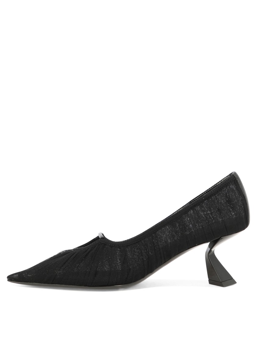 Nensi Dojaka Pointed Toe Mesh Overlay Sculptural Heel Pumps In Black