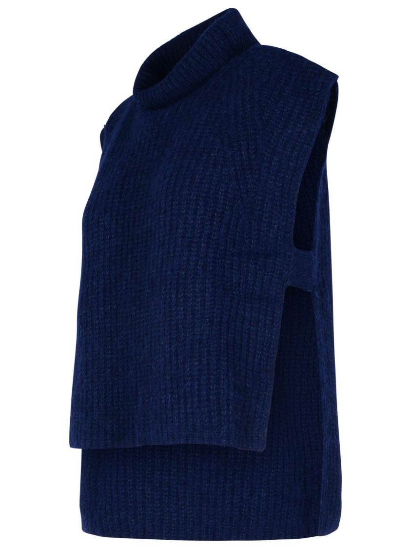 Isabel Marant Étoile High Neck Sleeveless Knitwear With Ribbed Texture In Blue