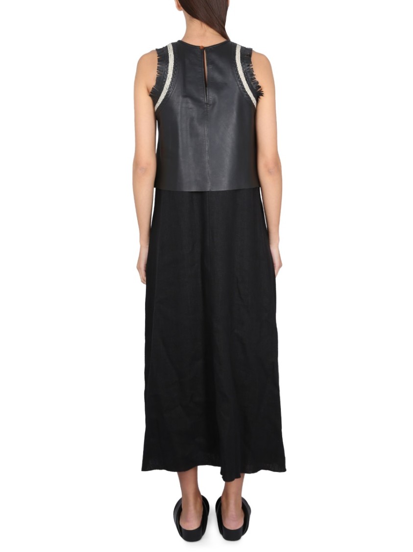 Shop Alysi Sleeveless Leather And Linen Suit With Fringe Accents