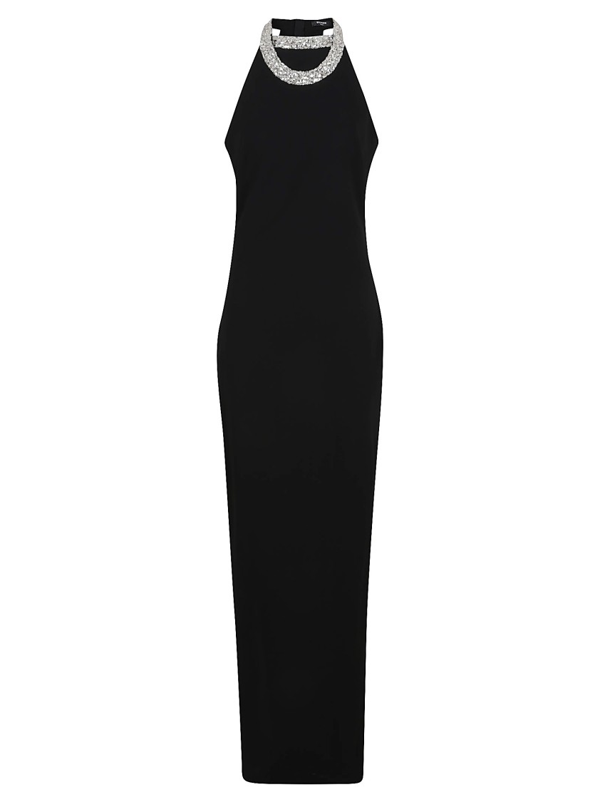 Balmain Crystal-embellished Open-back Velvet Gown In Black