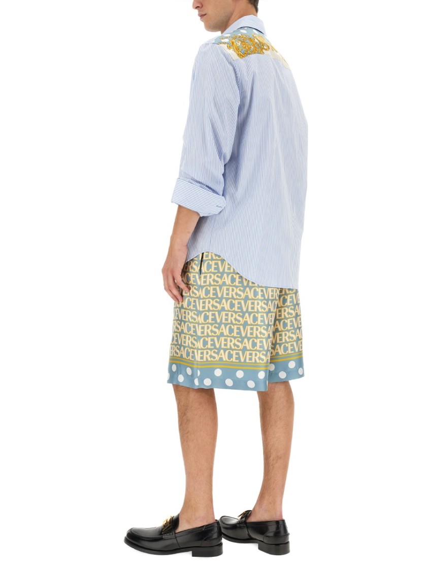 Versace Men Seashell Baroque Striped Shirt In Blue