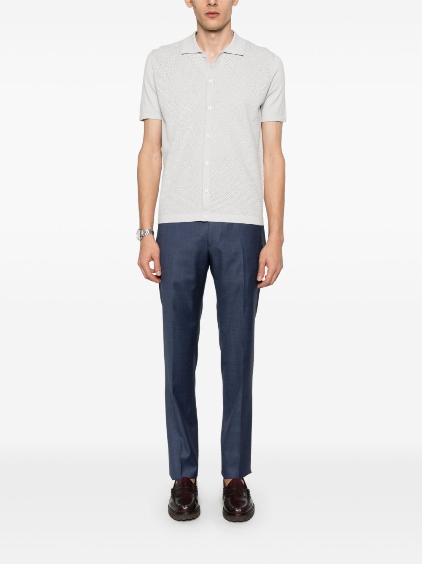 Shop Corneliani Textured Knit Grey Sweatshirt With Classic Collar
