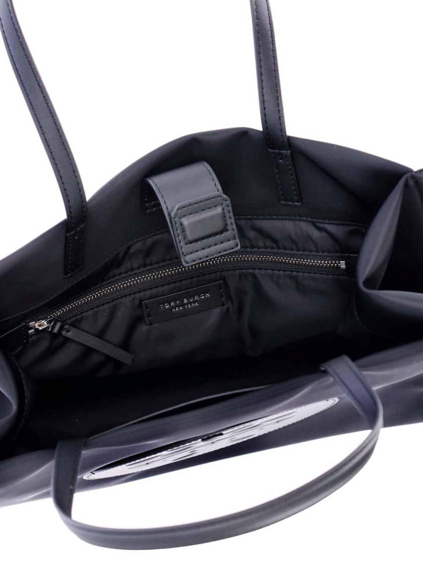 Tory Burch Black Tote With Circular Logo And Functional Design In Black
