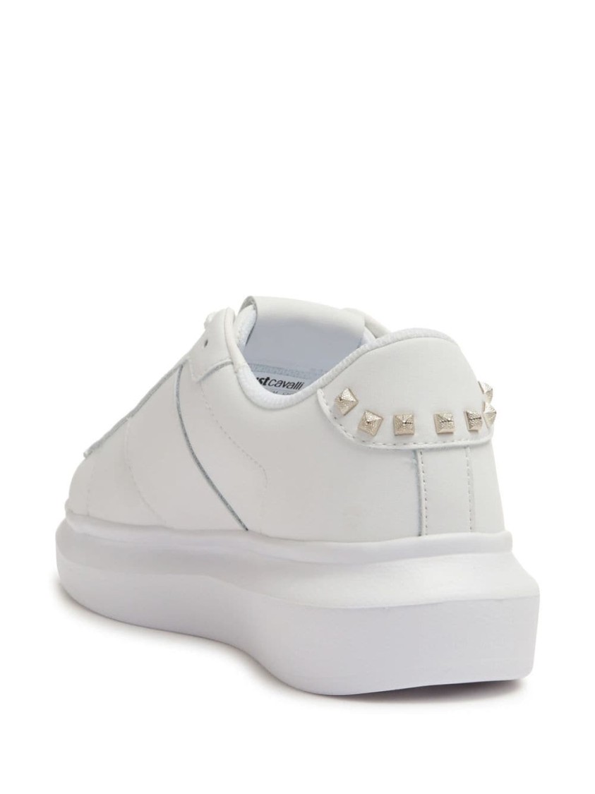 JUST CAVALLI JUST CAVALLI WHITE SNEAKERS WITH MATERIALS AND STUDDED DETAILING