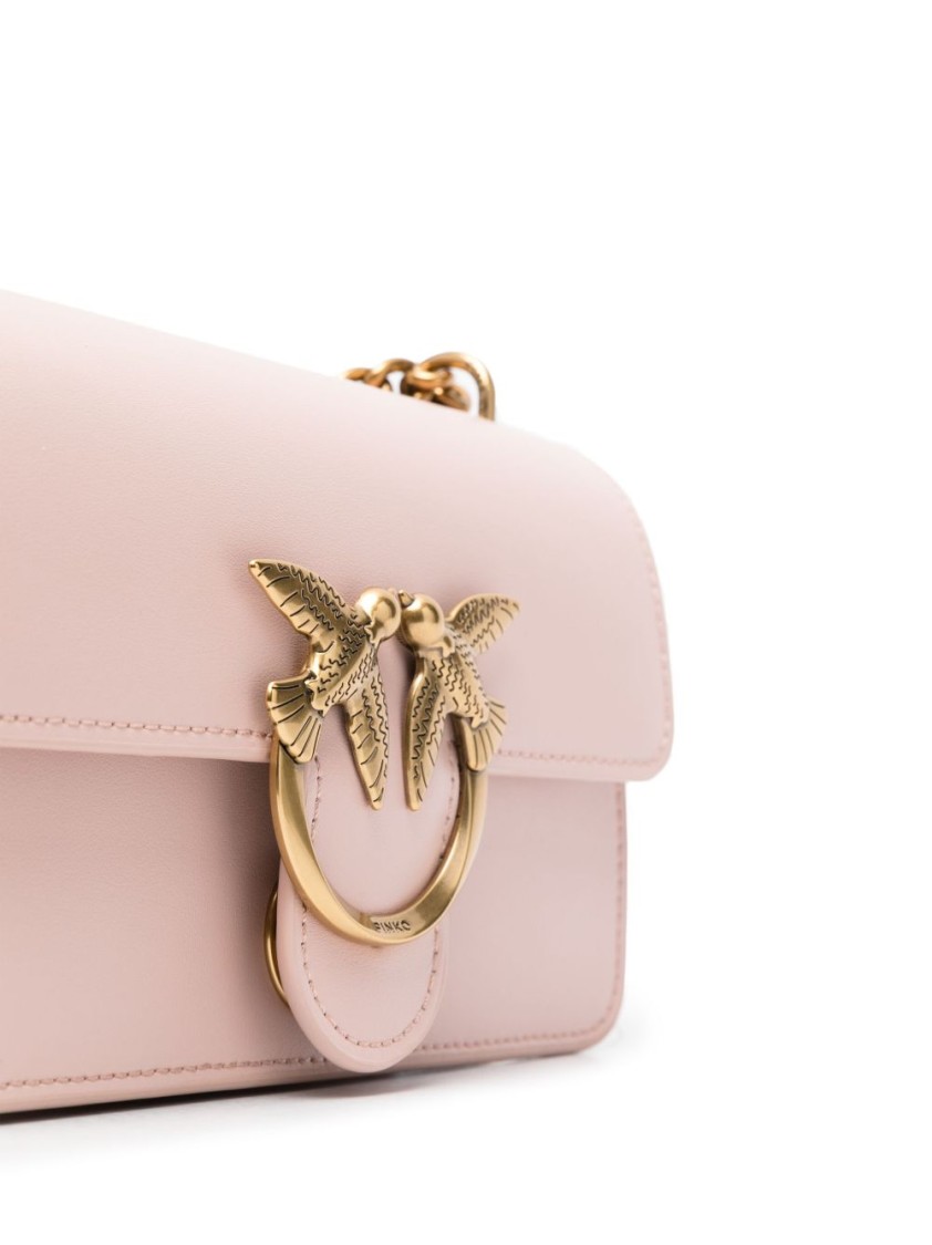 Shop Pinko Pink Leather And Gold Shoulder Bag With Chain Strap