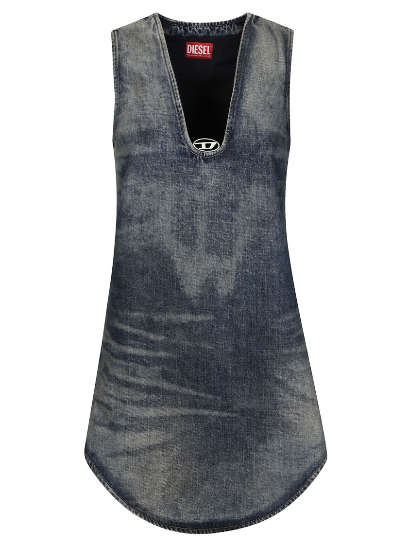 Diesel Sleeveless Denim Top With Deep V-neckline In Blue