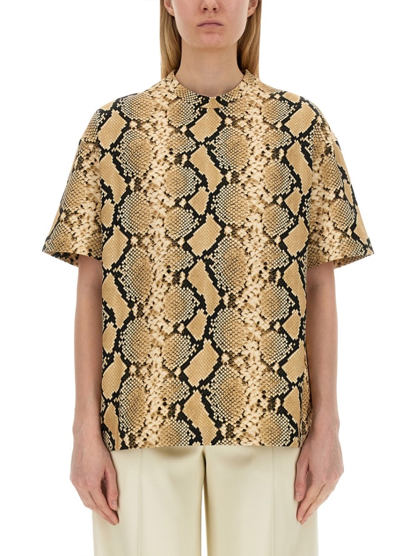 Shop Jil Sander Relaxed Fit T-shirt With Snake Skin Motif In Brown
