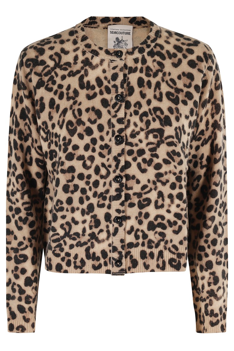 Semicouture Semi Couture Leopard Print Cardigan With Round Neckline In Black
