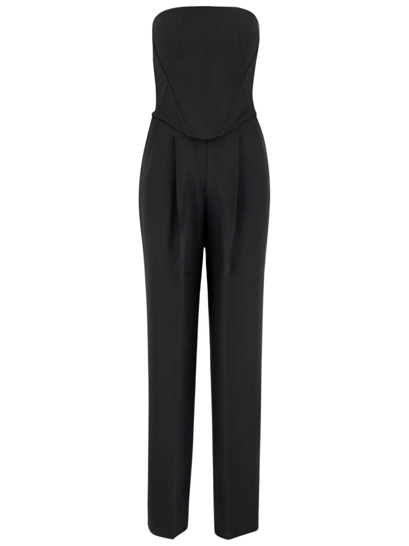 Pinko Elegant Bustier Jumpsuit With Wide-leg Trousers In Black
