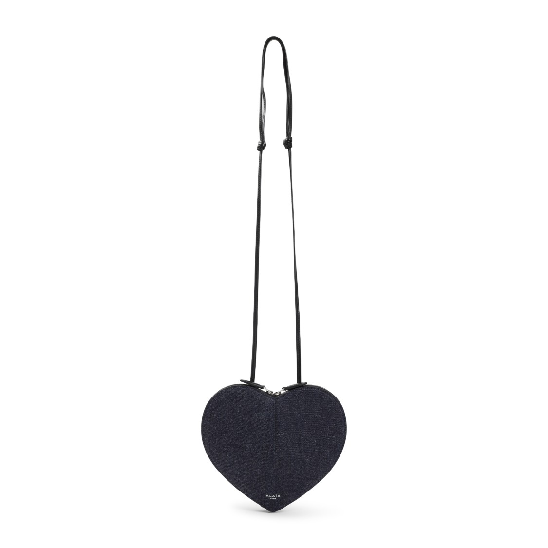 ALAÏA ALAÏA HEART-SHAPE DENIM TEXTURED SHOULDER BAG WITH LEATHER ACCENTS
