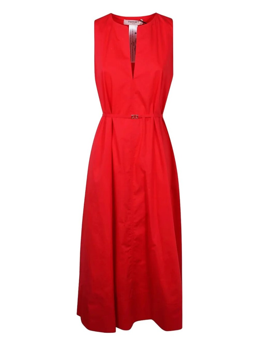 Twinset Twin-set Midi Dress With Deep V-neckline