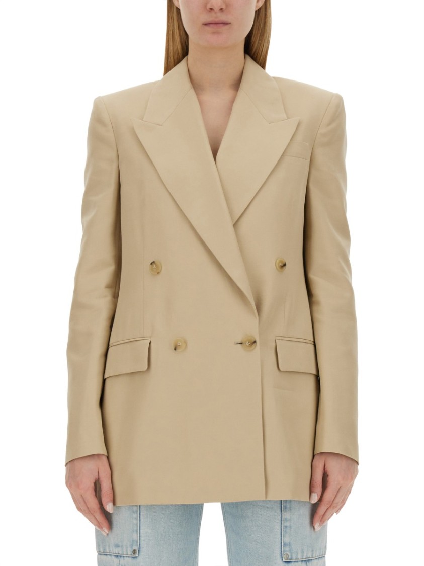 Stella Mccartney Double Breasted Satin Blazer In Neutrals