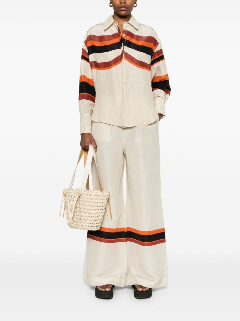 Shop Raquel Diniz Wide-leg Ivory Pants With Bold Stripes