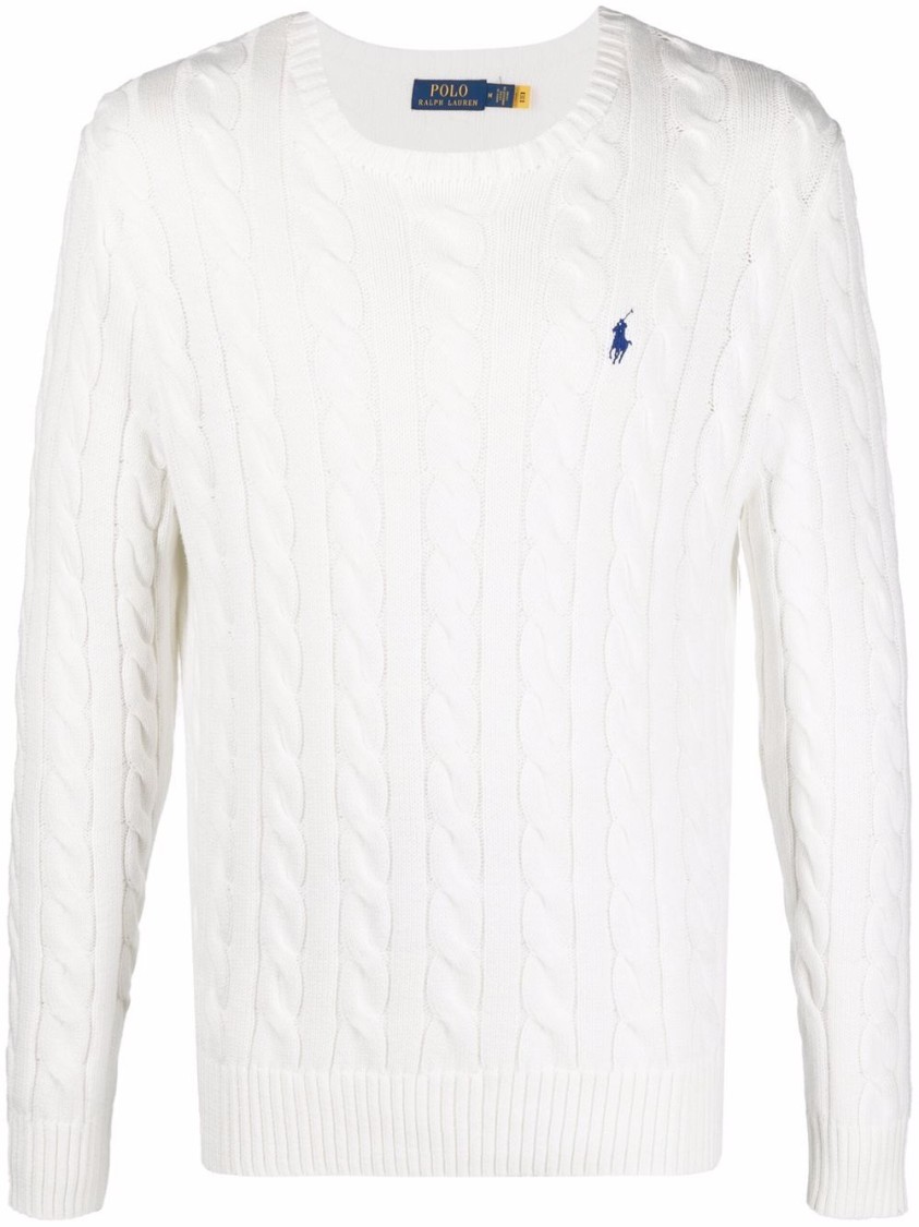Shop Polo Ralph Lauren Textured Cable Knit White Sweater With Round Neckline