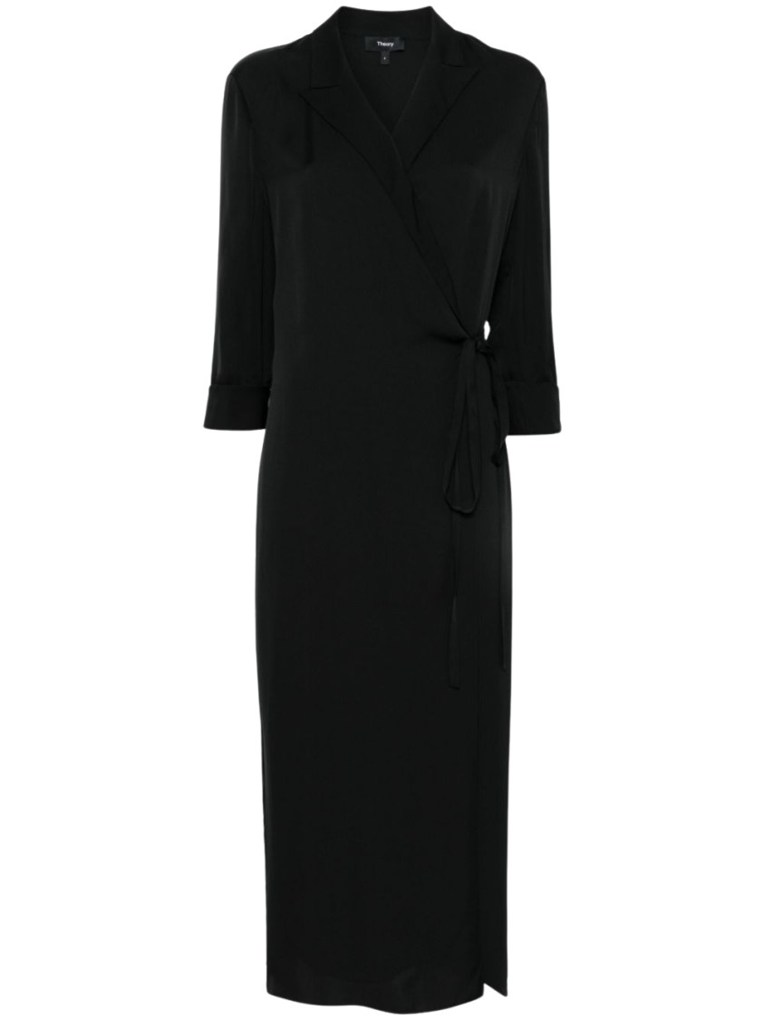 THEORY THEORY WRAP DESIGN BLACK SILK MAXI DRESS