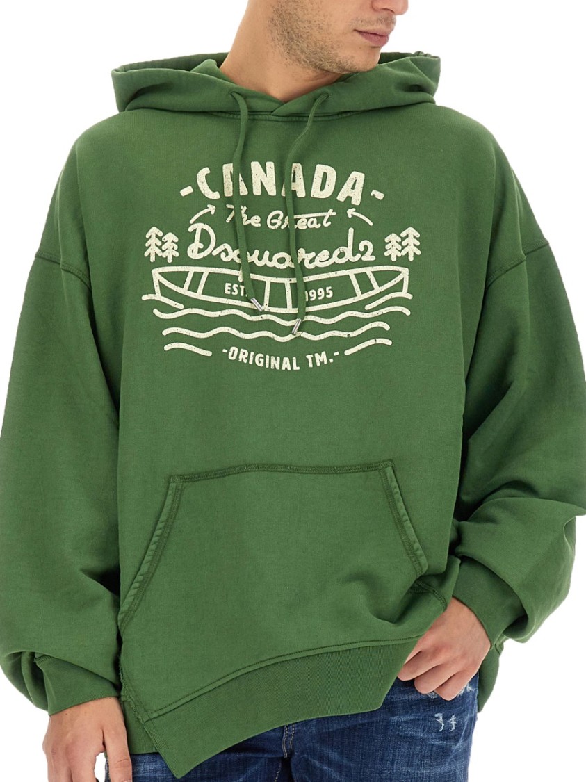 Dsquared2 Ragian Hoodie Sweatshirt With Lettering Print In Green