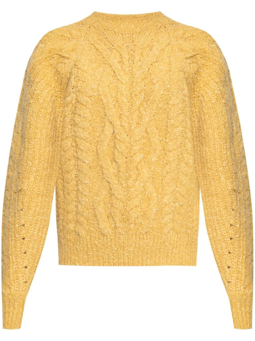 Isabel Marant Textured Cable Knit Sweater With Relaxed Fit And Raglan Sleeves In Yellow