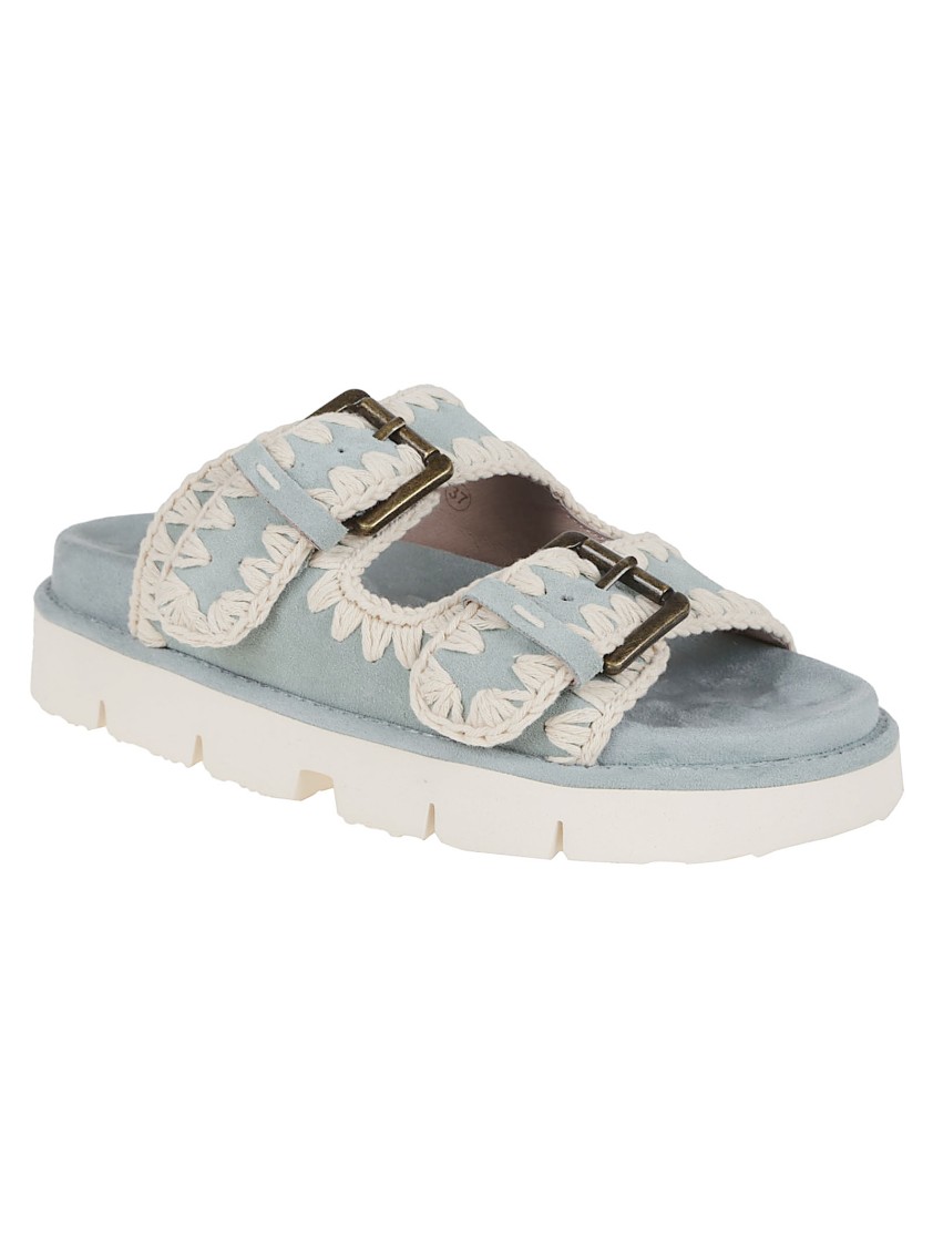 Shop Mou Leather Sandals With Embroidered Upper And Sole