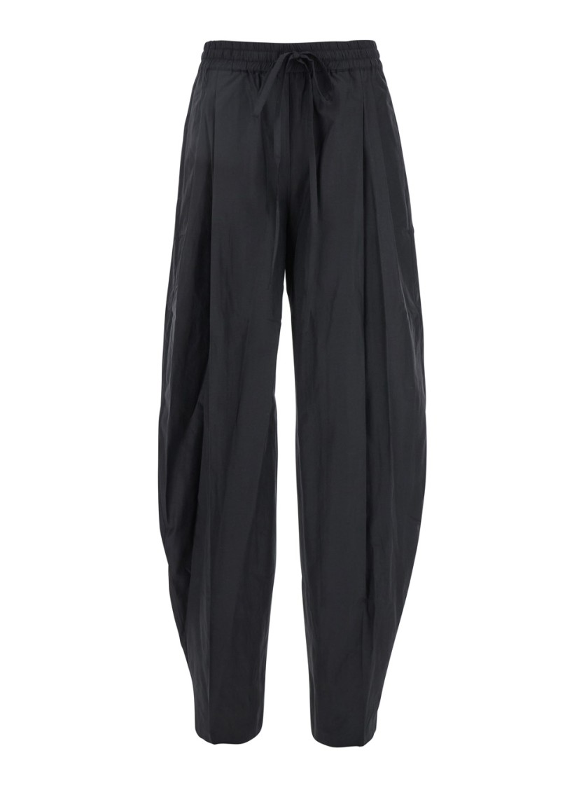 The Andamane Black Pants With Cannon Pleats And Elastic Waist With Drawstring In Cotton Blend Woman In Black