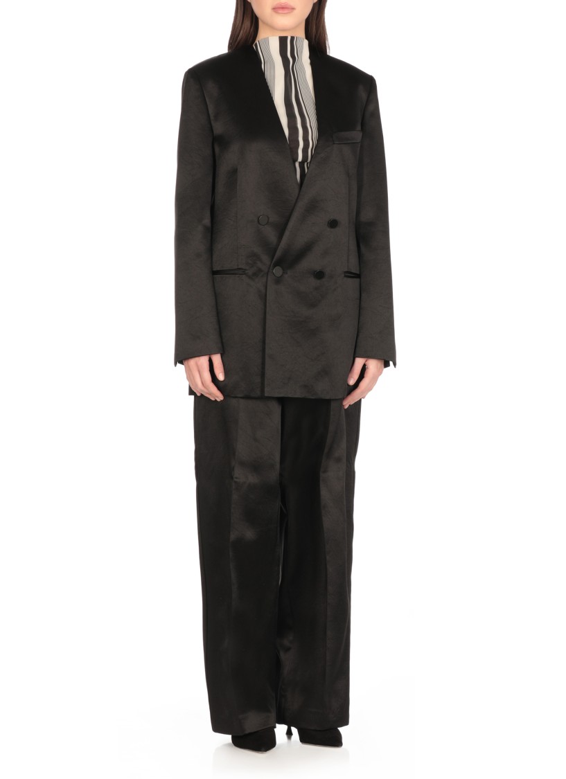Philosophy Di Lorenzo Serafini V-neck Satin Blazer With Double-breasted Closure In Black
