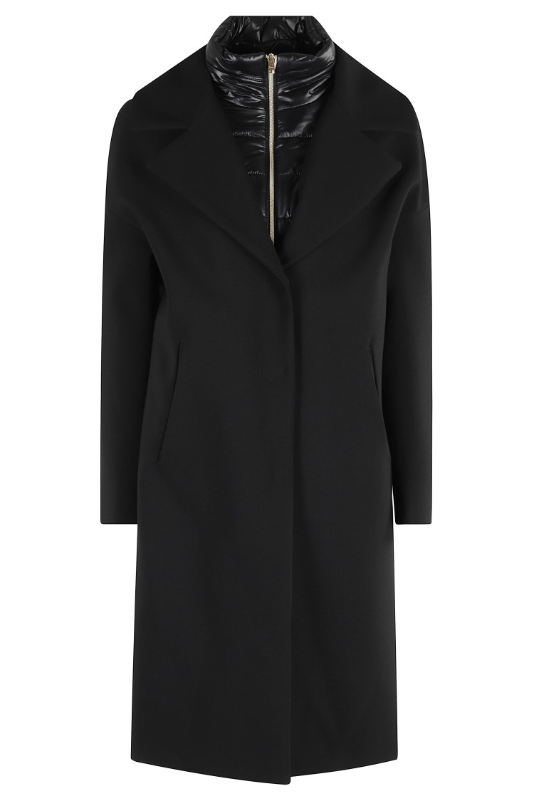 Herno Black Coat With Bib Insert In Black