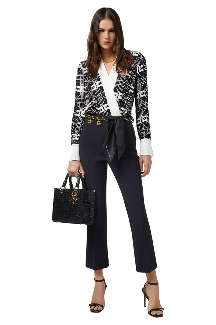 Elisabetta Franchi Silk Shirt With Wrap Design And Elastane