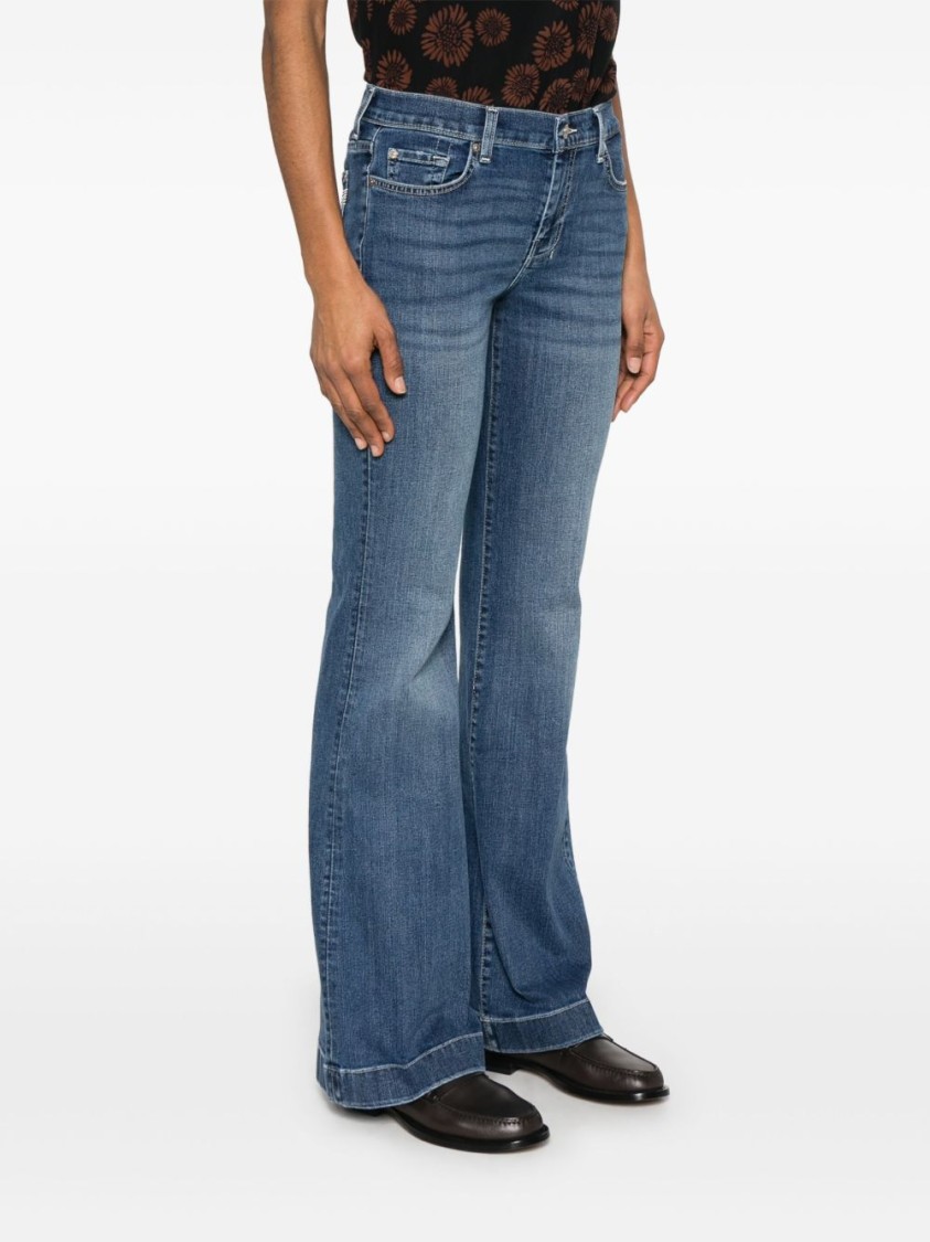 SEVEN SEVEN NAVY BLUE FLARED JEANS WITH CONCEALED FLY AND EMBROIDERED MOTIF