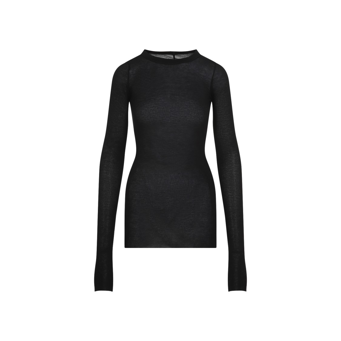 Rick Owens Ribbed Long-sleeve Top With Signature Back Stitching In Black