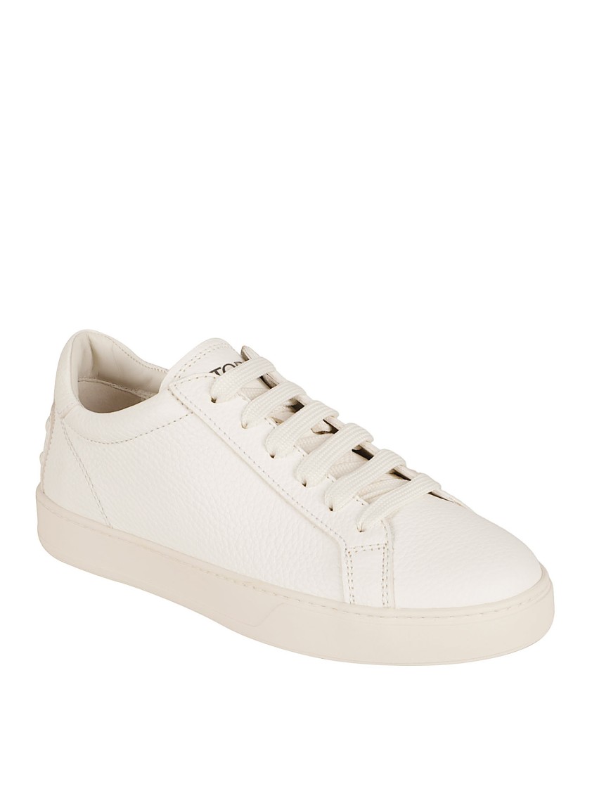 Tod's White Sneakers With Natural-grain Calfskin In Neutral