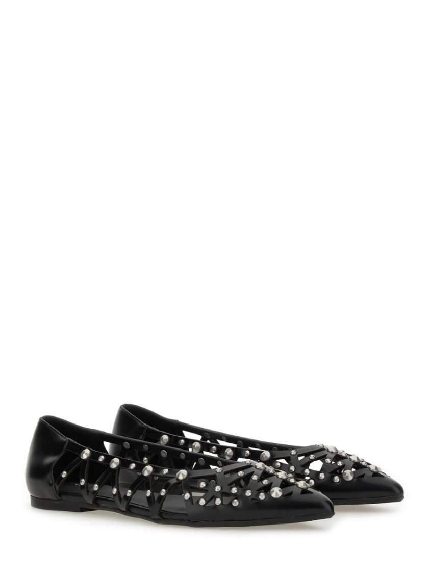 Ash Bazaar Bis Ballet Flats In Black Leather In Black