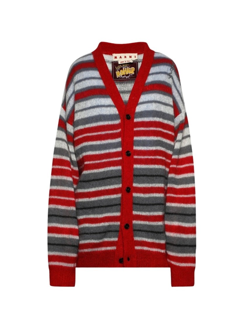 Shop Marni Cardigan Red And Grey In Multicolor