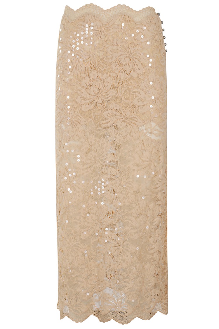 Rabanne Lace Midi Skirt In Neutrals