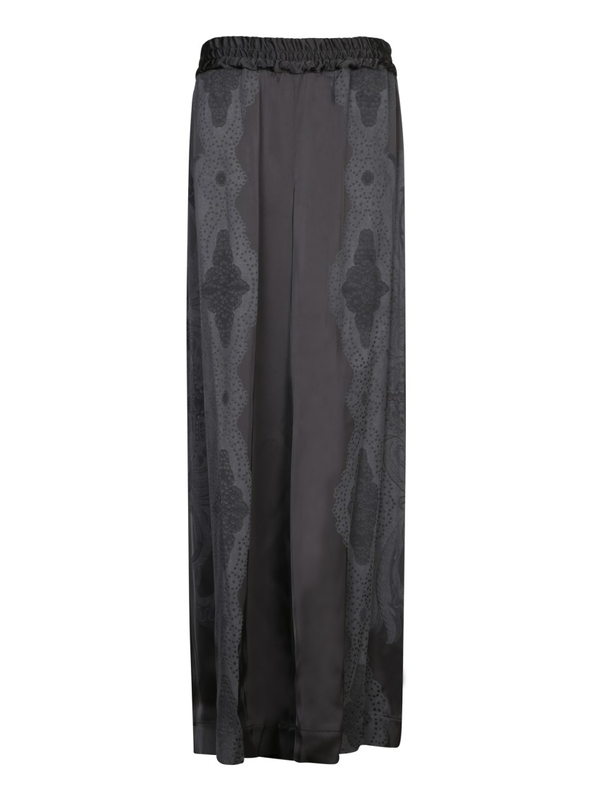 La Doublej La Double J Wide-leg Black Trousers With Pattern In Black