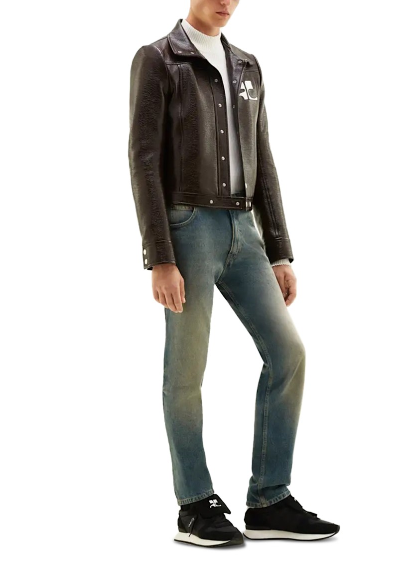 Courrèges Glossy Vinyl Jacket With Structured Silhouette And Logo Detail In Brown