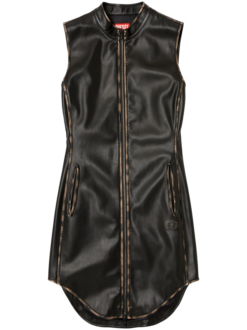 Diesel Fitted Midi Dress With Zipper Closure And Piping Details In Black