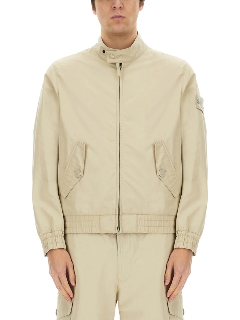 Stone Island Bomber Collared Elasticated Cuffs In Neutrals