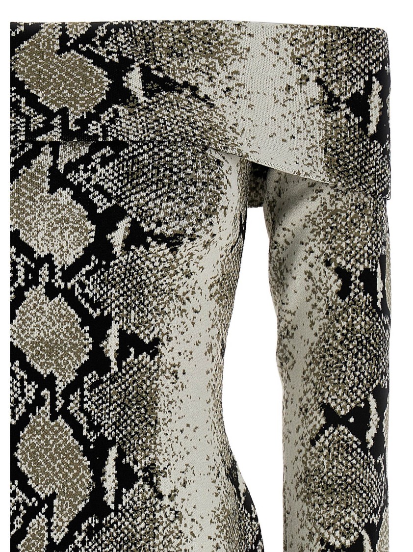 Khaite Vivi Snakeskin-print Foldover Off-the-shoulder Top In Green