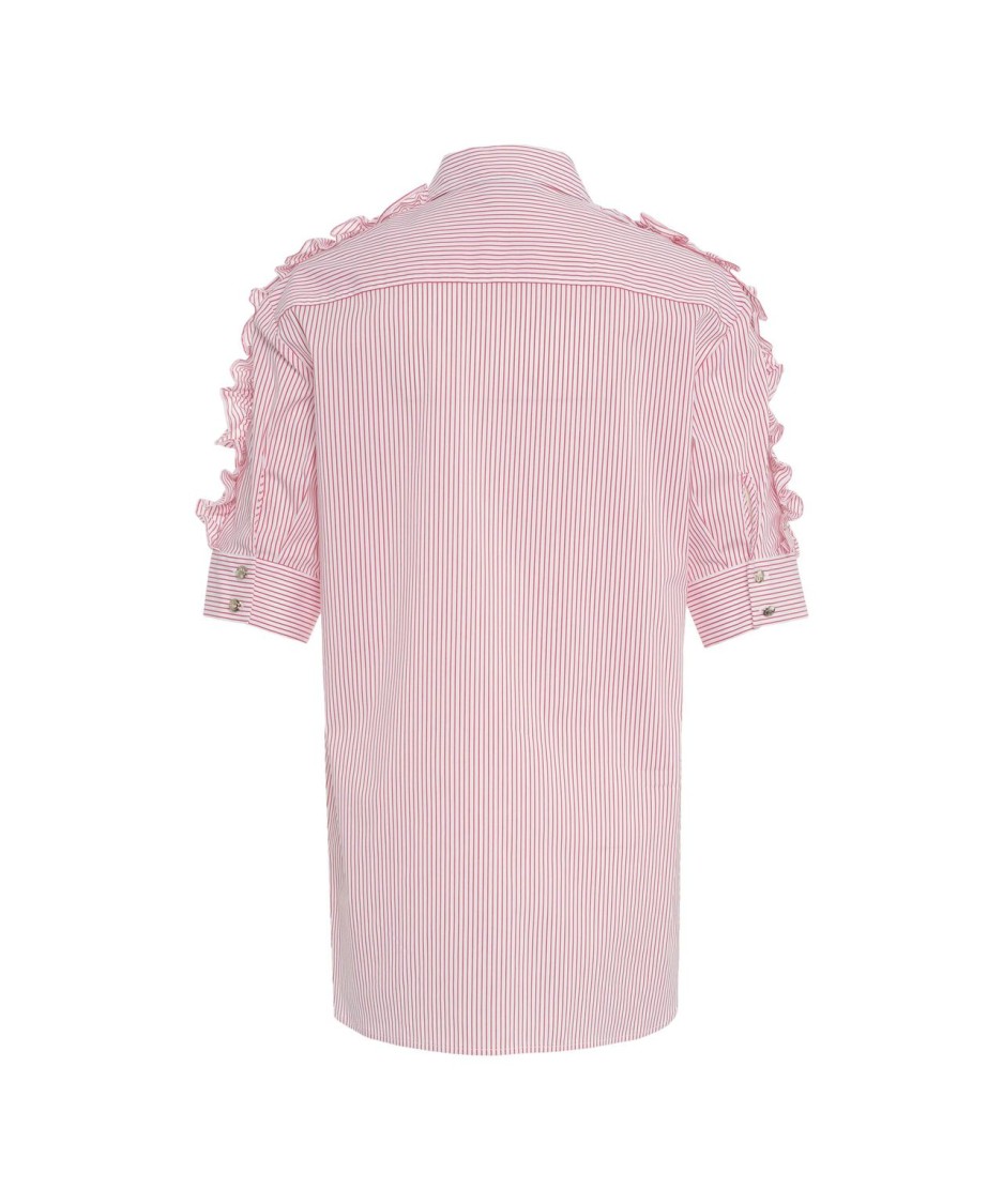 Liu •jo Liu Jo Ruffled Detail Striped Shirt With Rounded Hem In Pink