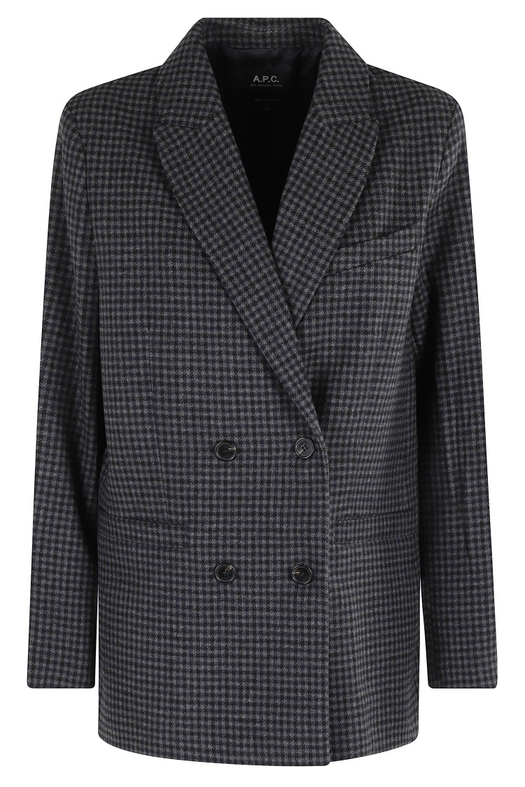 Apc A.p.c. Anthracite Double-breasted Jacket With Check Pattern In Black
