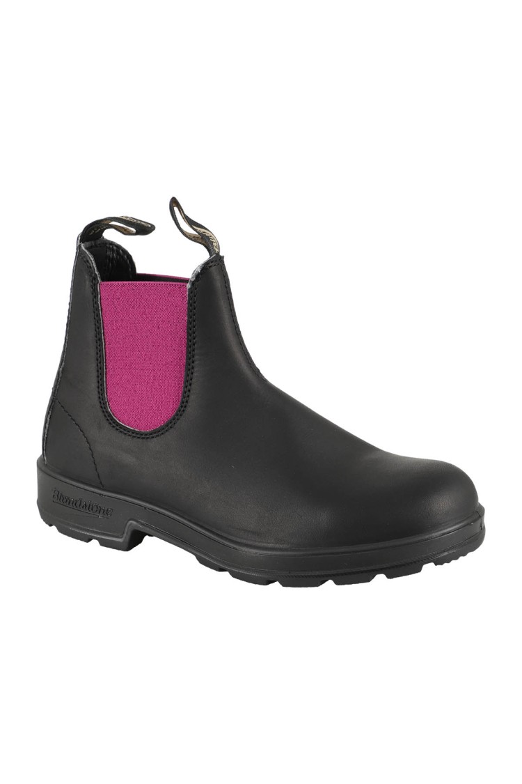 BLUNDSTONE BLUNDSTONE BLACK LEATHER BOOT WITH FUCHSIA ELASTIC PANELS