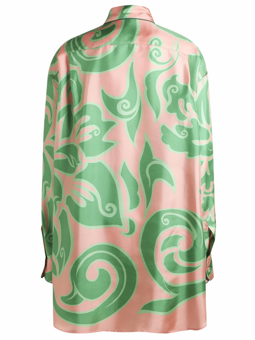Etro Pink Silk Shirt With Green Print Women In Multicolor