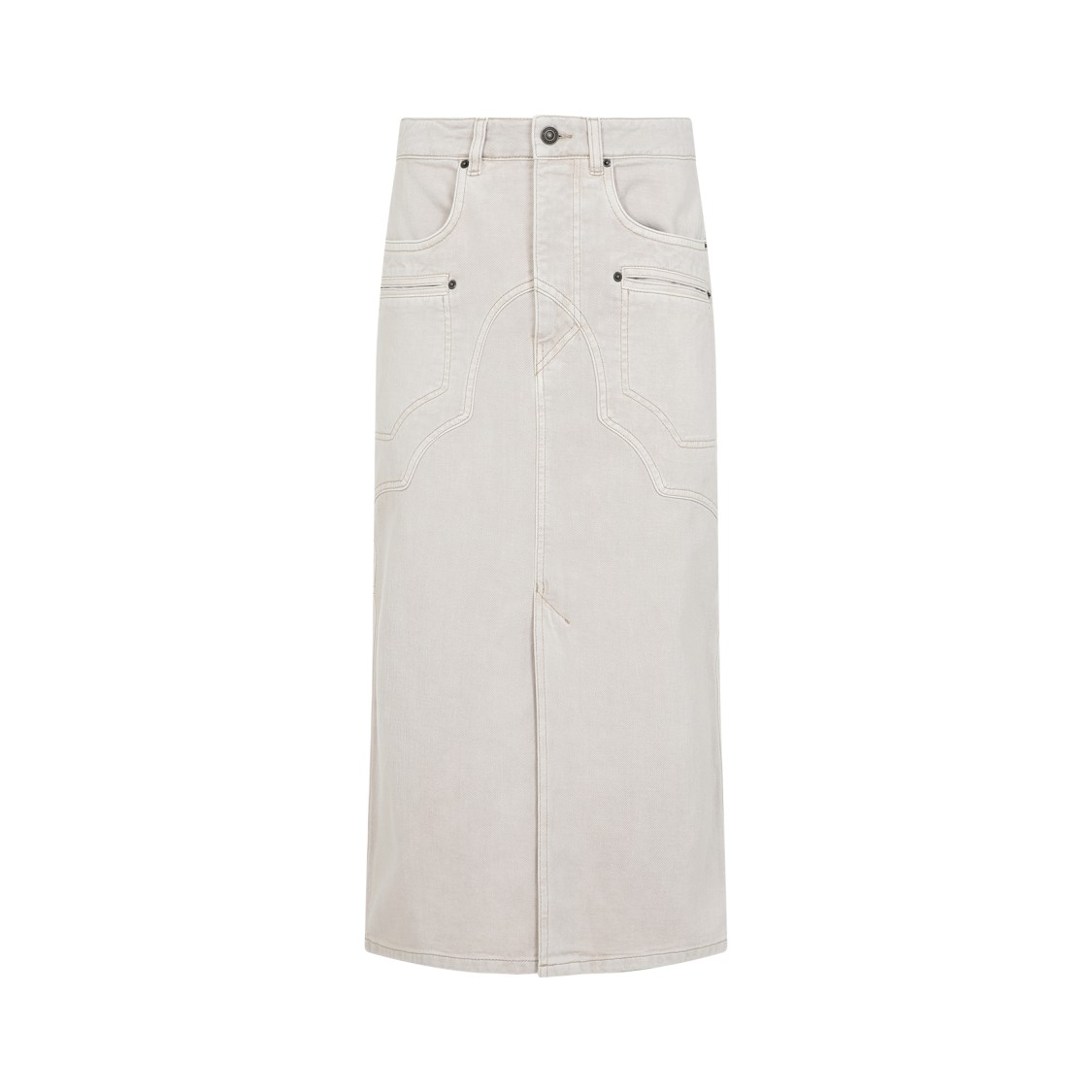 Shop Isabel Marant Cotton Denim Midi Skirt In Neutrals