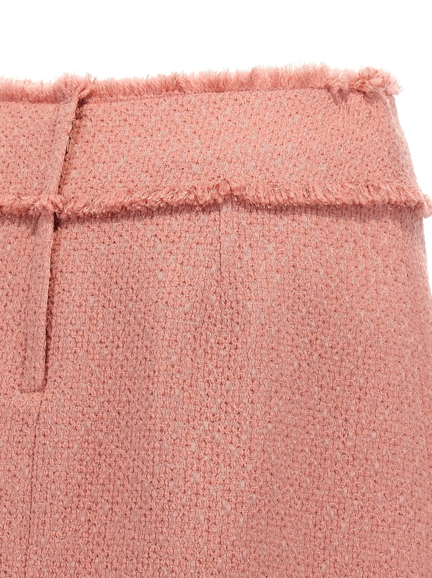 Dolce & Gabbana Textured Tweed Mini Skirt With Frayed Hem In Pink